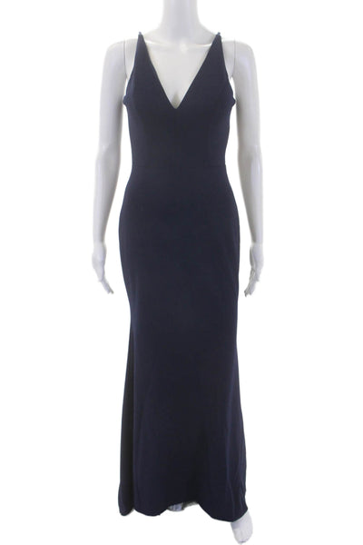 BHLDN Womens Sleeveless V Neck High Waist Evening Gown Navy Blue Size 4