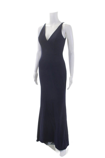 BHLDN Womens Sleeveless V Neck High Waist Evening Gown Navy Blue Size 4