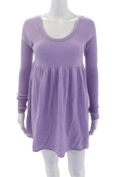 FP Beach Womens Long Sleeve Scoop Neck Knit Mini Dress Purple Size S