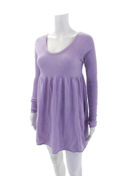 FP Beach Womens Long Sleeve Scoop Neck Knit Mini Dress Purple Size S