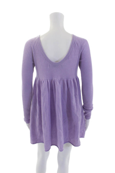 FP Beach Womens Long Sleeve Scoop Neck Knit Mini Dress Purple Size S