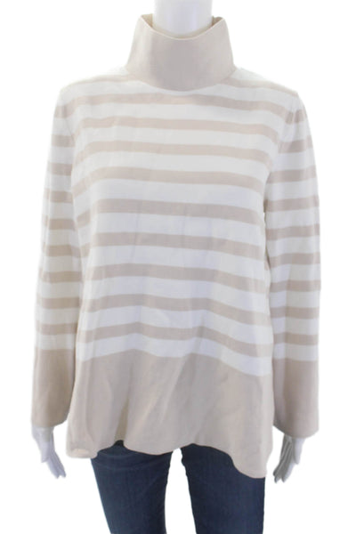 COS Womens Striped Long Sleeves Turtleneck Sweater Beige White Cotton Size Small