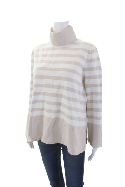 COS Womens Striped Long Sleeves Turtleneck Sweater Beige White Cotton Size Small