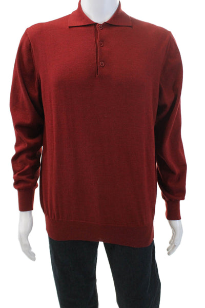 Scappino Mens Wool Buttoned Collared Long Sleeve Shirt Red Size M