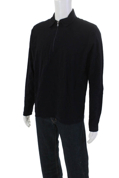 Saks Fifth Avenue Mens Cotton Zipped Collared Top Black Size M