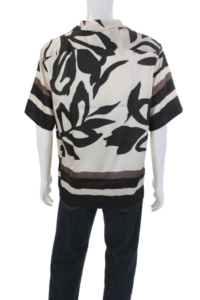 Reiss Mens Abstract Print Buttoned Short Sleeve Shirt Beige Size L