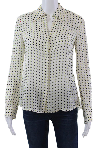 A.L.C. Womens Silk Abstract Print Long Sleeve Button Up Blouse Top White Size 0