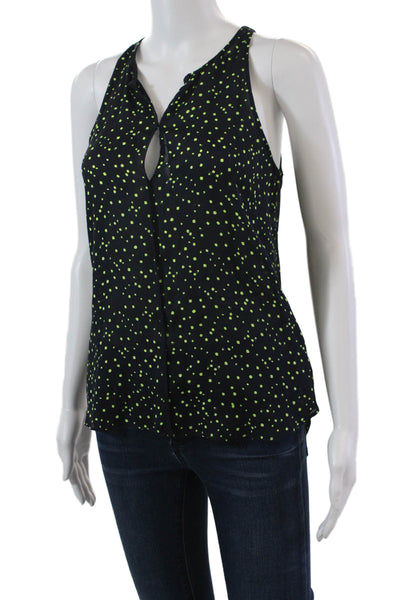 A.L.C. Womens Silk Spotted V-Neck Pullover Tank Top Blouse Top Black Size XS