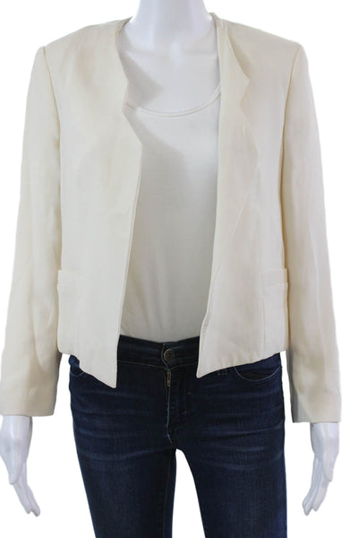 Jenni Kayne Womens Two Pocket Long Sleeve Open Front Blazer Jacket Cream Size M