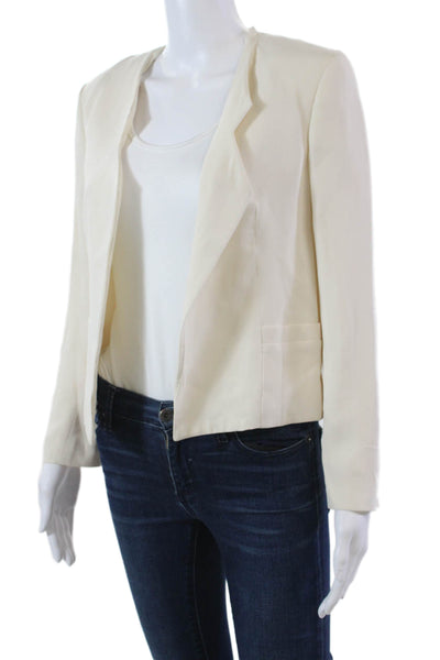 Jenni Kayne Womens Two Pocket Long Sleeve Open Front Blazer Jacket Cream Size M