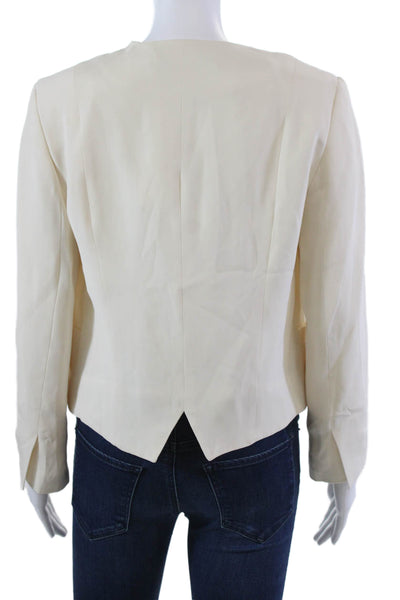 Jenni Kayne Womens Two Pocket Long Sleeve Open Front Blazer Jacket Cream Size M