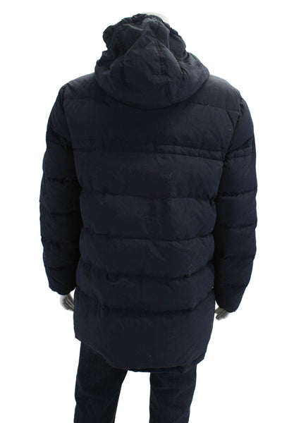 Andrew Marc Mens Double Zip Hooded Puffer Coat Navy Blue Size L