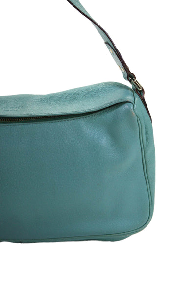 Kate Spade New York Womens Leather Zip Closure Shoulder Bag Turquoise Size S