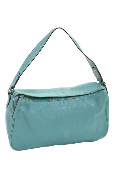 Kate Spade New York Womens Leather Zip Closure Shoulder Bag Turquoise Size S