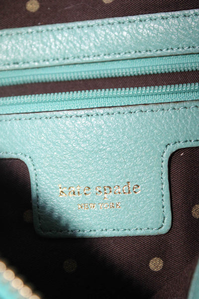 Kate Spade New York Womens Leather Zip Closure Shoulder Bag Turquoise Size S