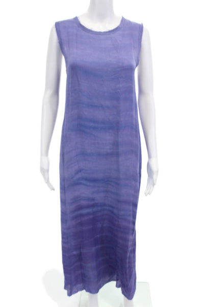 Raquel Allegra Womens Sleeveless Scoop Neck Fringe Silk Dress Purple Blue Size 1