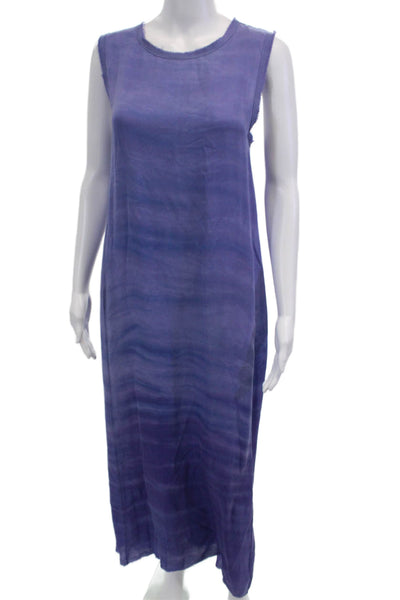 Raquel Allegra Womens Sleeveless Scoop Neck Fringe Silk Dress Purple Blue Size 1