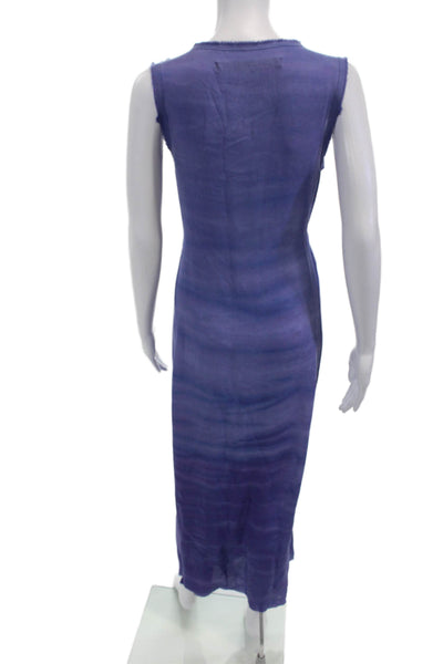 Raquel Allegra Womens Sleeveless Scoop Neck Fringe Silk Dress Purple Blue Size 1