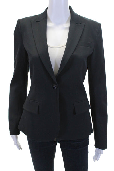 Theory Womens Single Button Pointed Lapel Blazer Jacket Navy Wool Size 4