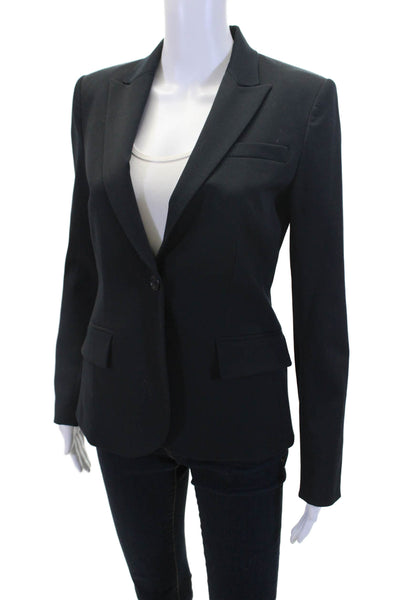 Theory Womens Single Button Pointed Lapel Blazer Jacket Navy Wool Size 4