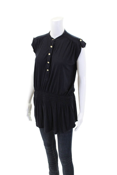 Trina Turk Womens Buttoned Collared Blouse Navy Blue Size S