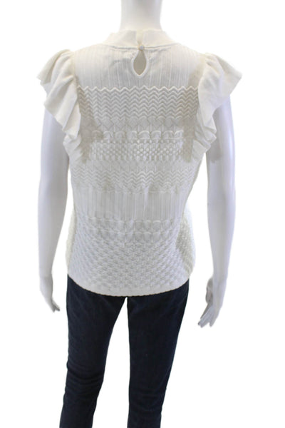 Milly Womens Textured Sleeveless Round Neck Blouse White Size XL