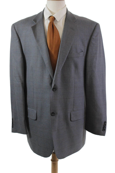 Joseph & Feiss Mens Plaid Two Button Blazer Jacket Gray Wool Size 46 Long