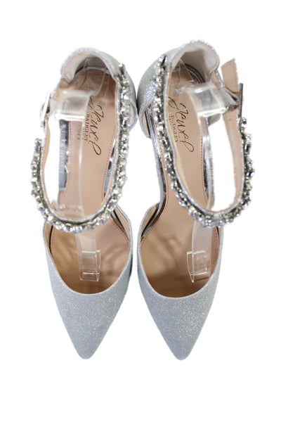 Badgley Mischka Jewel Womens Ankle Strap Pointed Toe Pumps Silver Size 9.5