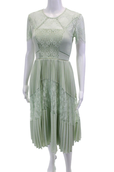 Whistles Womens Lace Short Sleeves Accordion Pleat A Line Dress Mint Green Size