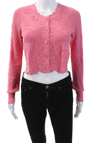 Love Shack Fancy Womens Cotton Long Sleeve Button Knit Cardigan Pink Size S