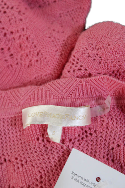 Love Shack Fancy Womens Cotton Long Sleeve Button Knit Cardigan Pink Size S