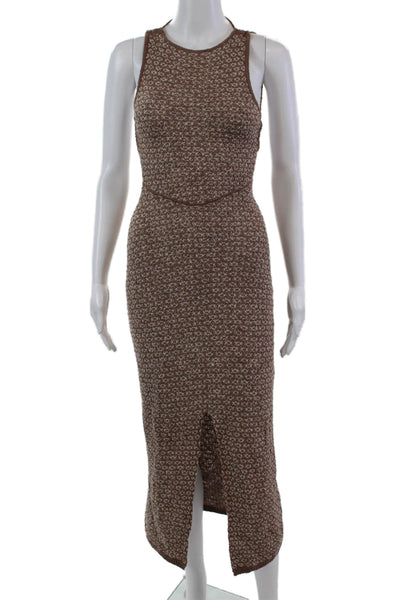 FP Beach Womens Open Back Halter Side Slit Knit Dress Brown Size Extra Small