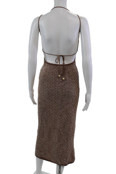 FP Beach Womens Open Back Halter Side Slit Knit Dress Brown Size Extra Small