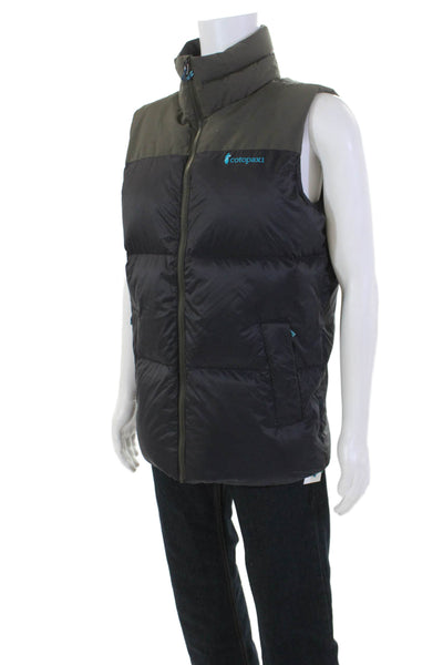 Cotopaxi Mens Mock Neck Full Zipper Puffer Vest Jacket Black Grey Size Medium