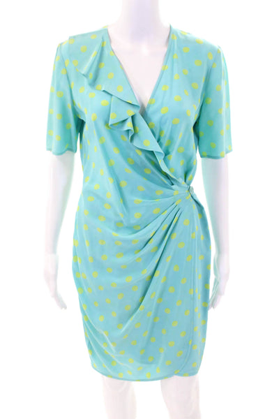 Ungaro Solo Donna Womens Silk Polka Dot Short Sleeve Wrap Dress Blue Size 40