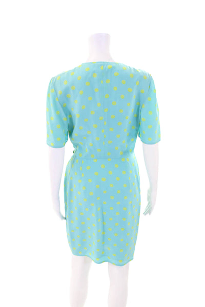 Ungaro Solo Donna Womens Silk Polka Dot Short Sleeve Wrap Dress Blue Size 40