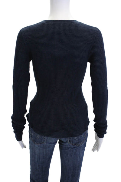 Margaret OLeary Womens Long Sleeve Crew Neck Waffle Knit Shirt Navy Blue Small