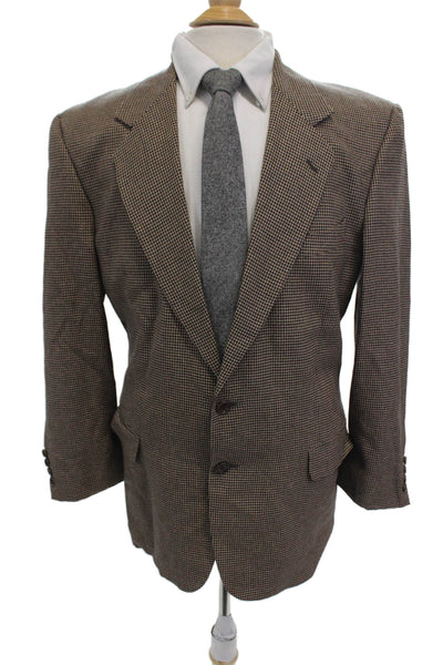 Valentino Uomo Mens Two Button Notched Lapel Houndstooth Blazer Jacket Brown 42R