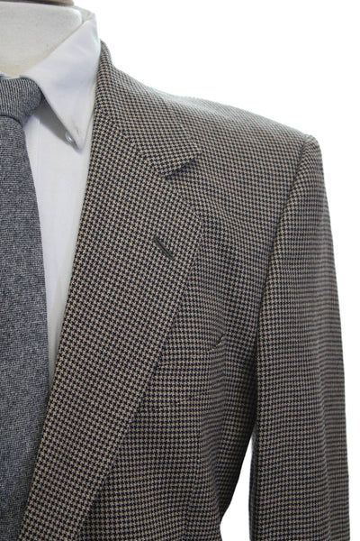 Valentino Uomo Mens Two Button Notched Lapel Houndstooth Blazer Jacket Brown 42R