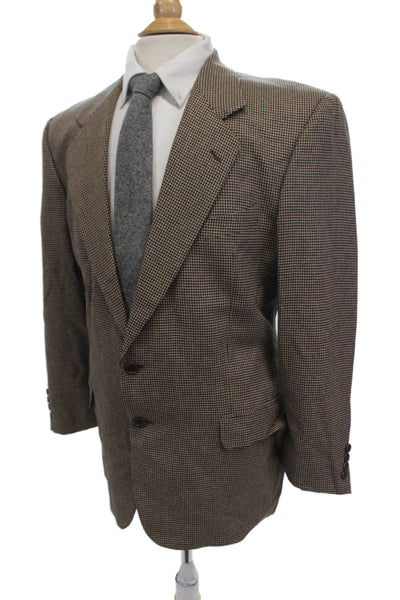 Valentino Uomo Mens Two Button Notched Lapel Houndstooth Blazer Jacket Brown 42R