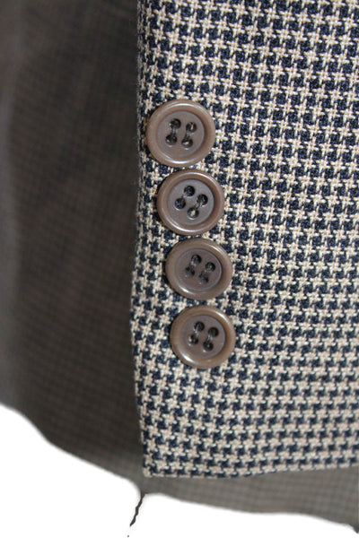 Valentino Uomo Mens Two Button Notched Lapel Houndstooth Blazer Jacket Brown 42R