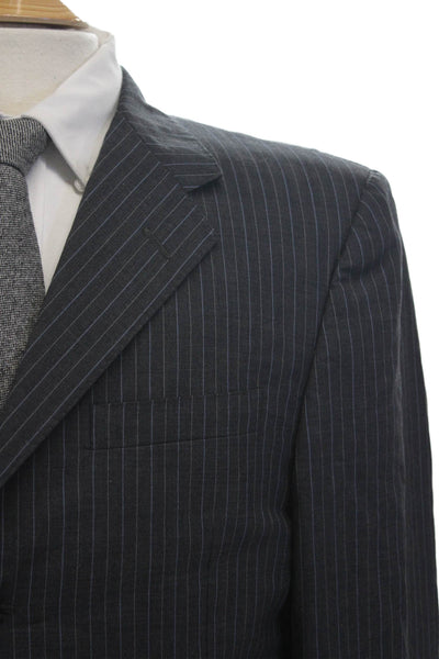 Hickey Freeman Mens Three Button Notched Lapel Pinstriped Blazer Jacket Gray 42L