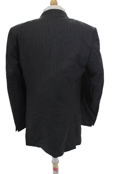 Hickey Freeman Mens Three Button Notched Lapel Pinstriped Blazer Jacket Gray 42L