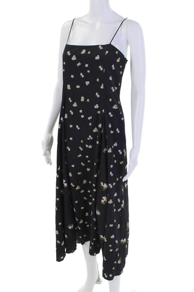 Vince Womens Side Zip Spaghetti Strap Square Neck Floral Dress Navy Blue Size 4