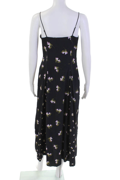 Vince Womens Side Zip Spaghetti Strap Square Neck Floral Dress Navy Blue Size 4