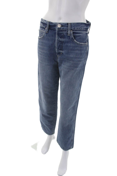 Amo Womens Cotton Button Straight Leg Lined Denim Jeans Blue Size EUR 24