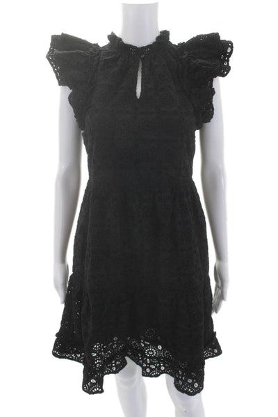 Vineyard Vines Womens Cotton Short Sleeve V-neck Button Lace Dress Black Size XX