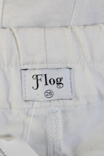 Flog Womens Mid Rise Drawstring Knit Skinny Cropped Pants White Cotton Size 26