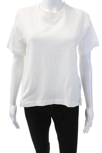 Sea New York Womens Short Sleeve Scoop Neck Eyelet Tee Shirt White Size XS