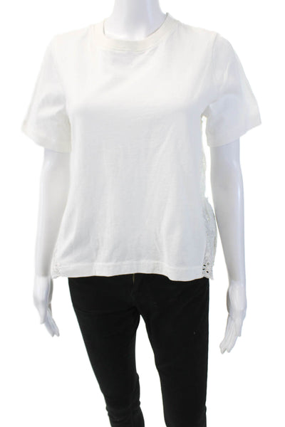 Sea New York Womens Short Sleeve Scoop Neck Eyelet Tee Shirt White Size XS